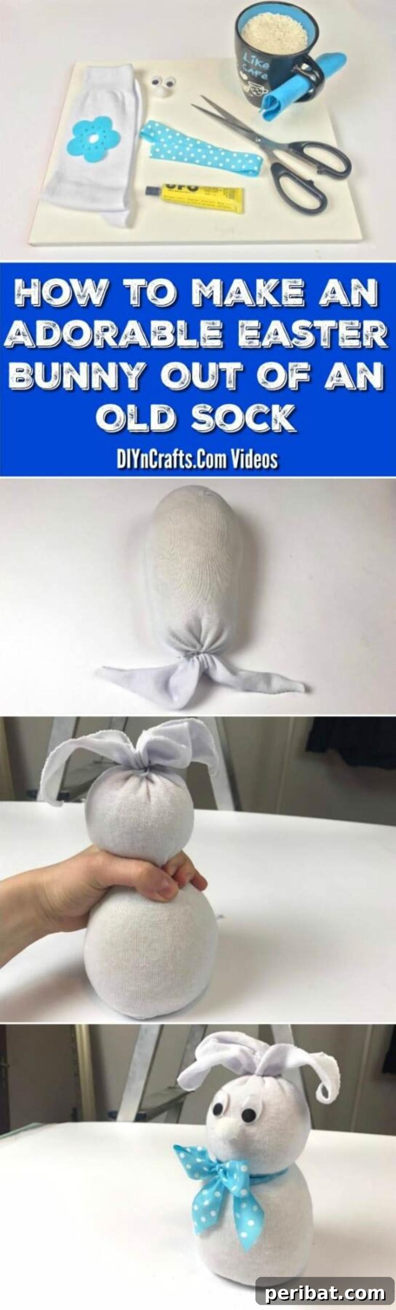 Make an Adorable Easter Bunny with an Old Sock 2 How to Make an Adorable Easter Bunny Out of an Old Sock for Easter Decorations and Kids' Crafts