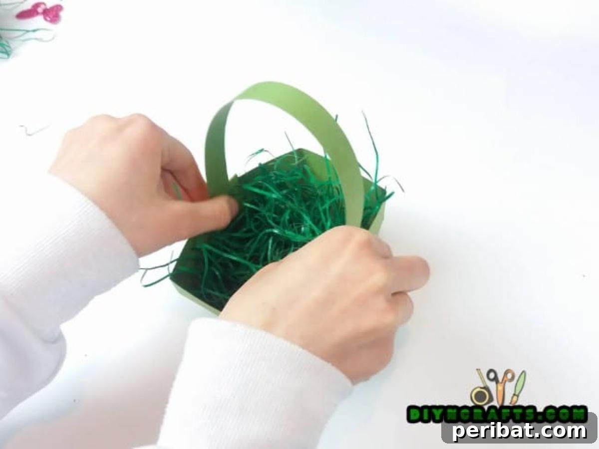 Step 5 - Adding grass to the paper Easter basket
