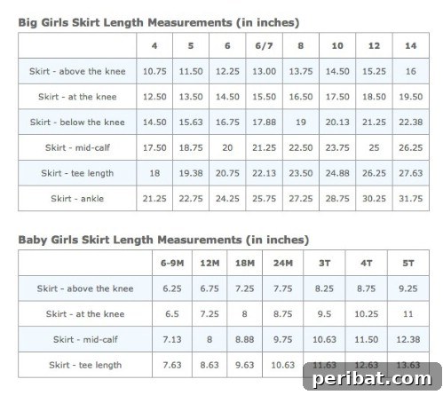 Skirt Length Chart for consistent sizing