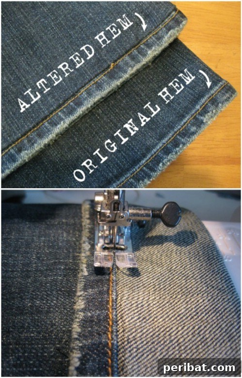 Hem Distressed Jeans while maintaining original aesthetic