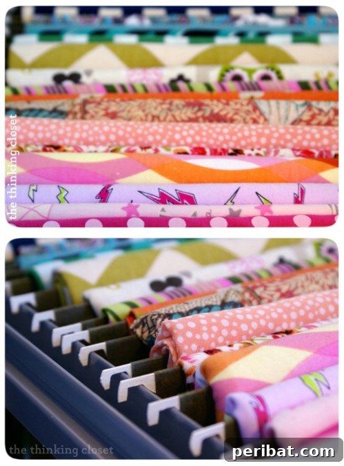 Easily Store Extra Fabric in a file cabinet for neatness