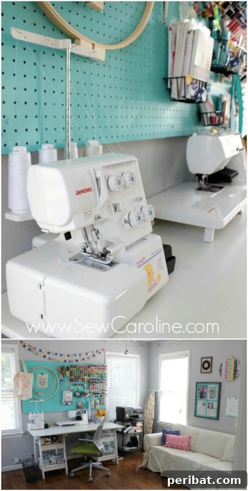 Use A Pegboard for flexible sewing room organization