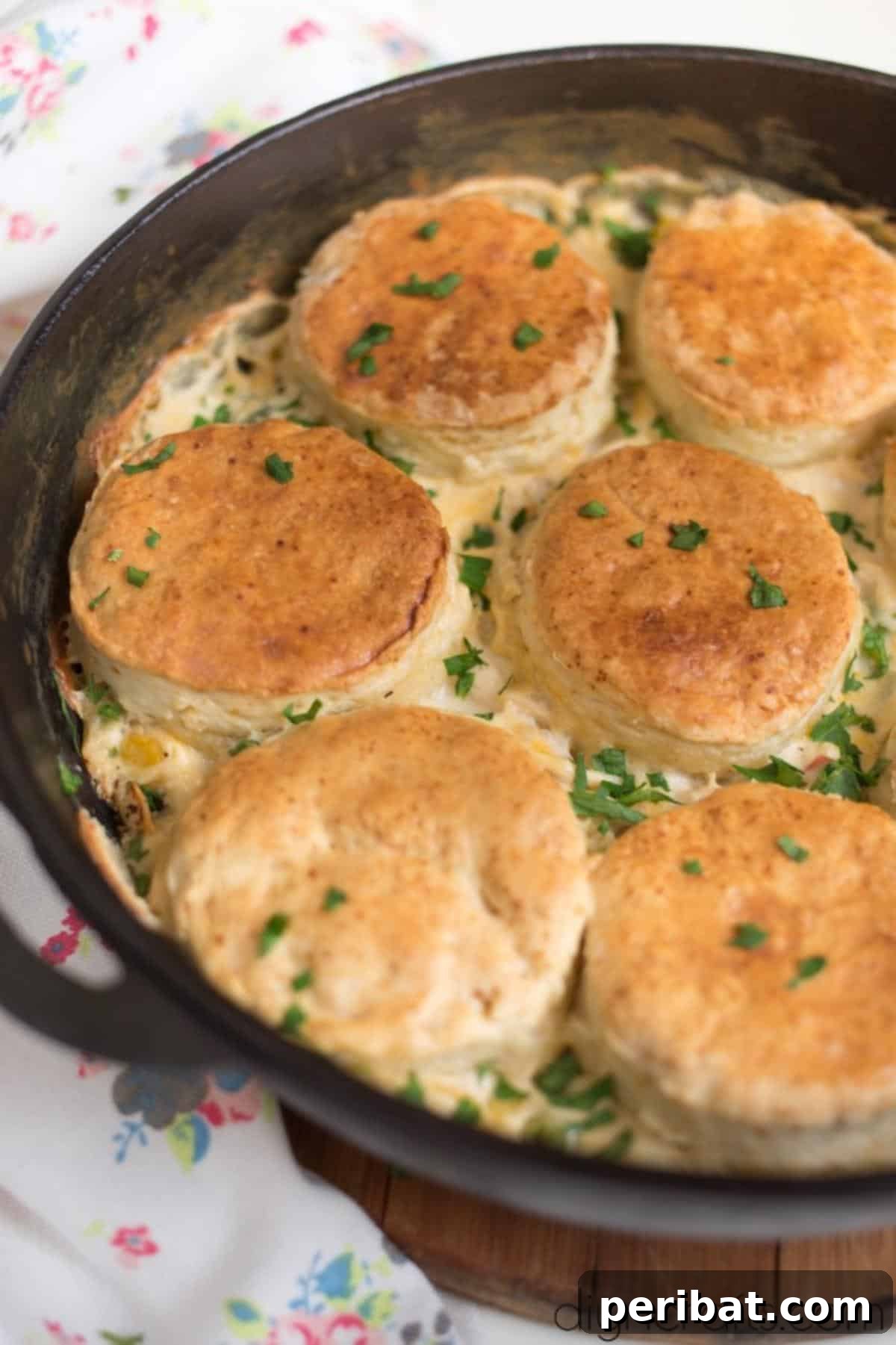 Effortless Cast Iron Skillet Chicken Pot Pie Family Favorite 8 Finished Cast Iron Skillet Chicken Pot Pie, ready to serve