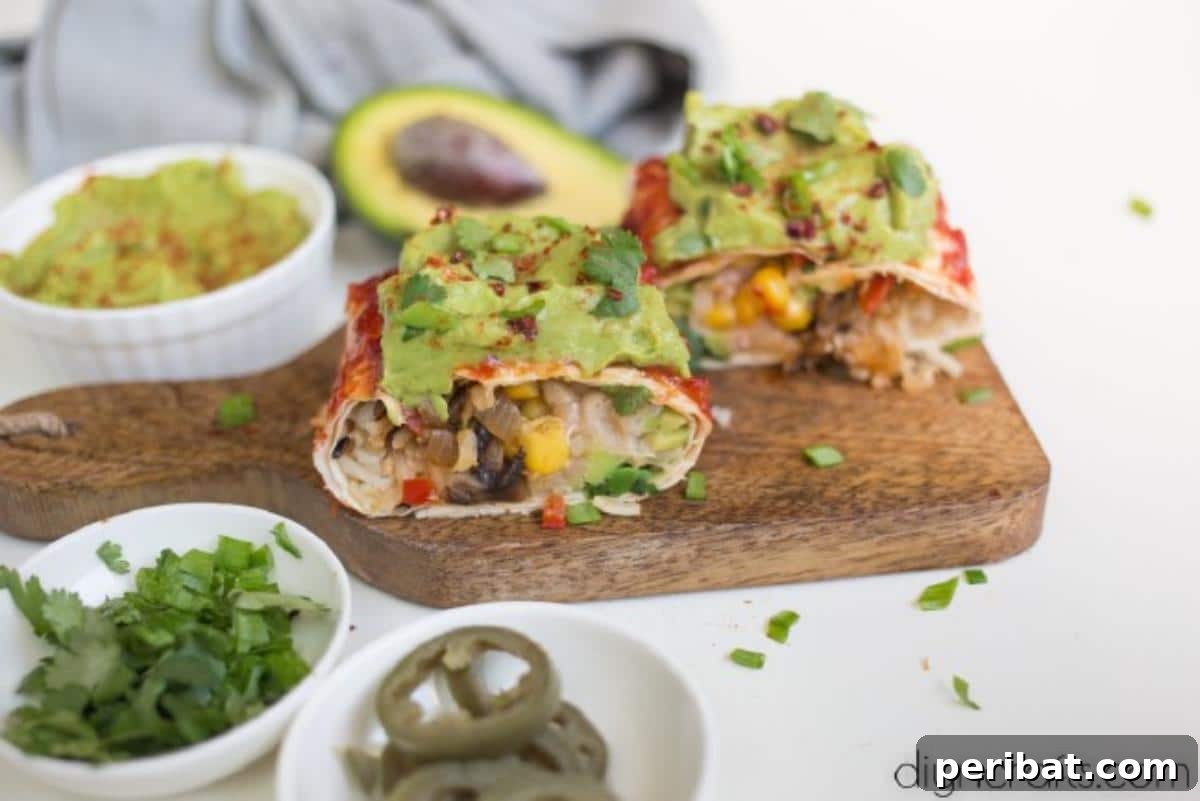 Vegan Burrito Power: High-Protein, Low-Fat Snacking Perfected 8 Close-up of a delicious and healthy finished vegan burrito recipe.