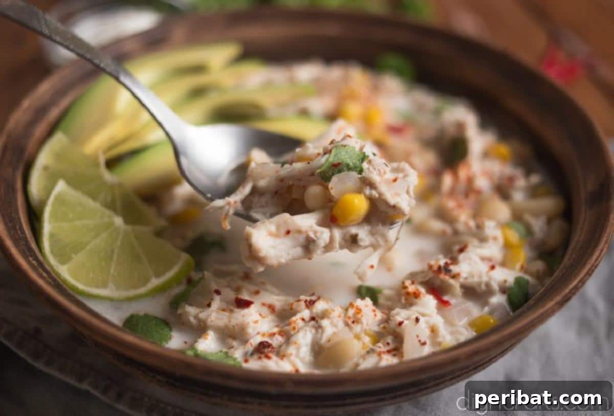 Finished Creamy White Chicken Chili recipe.