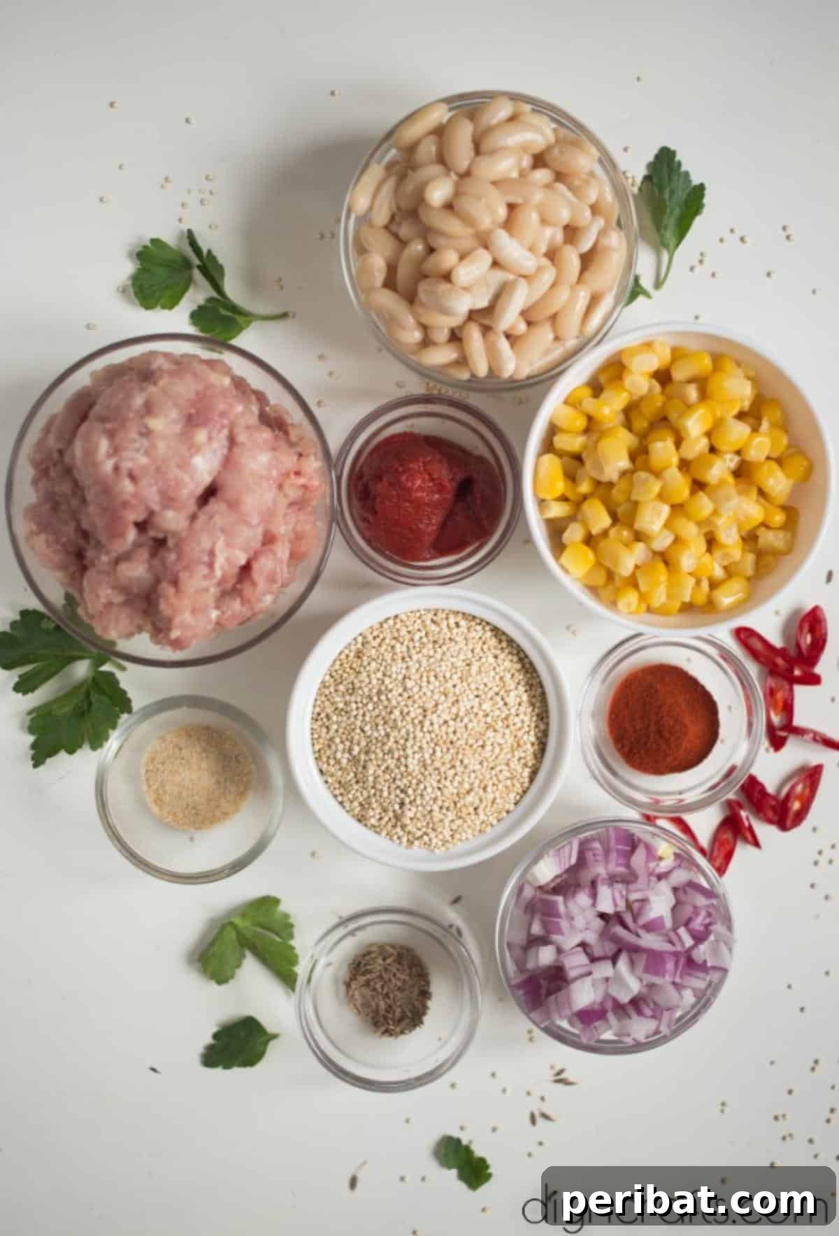 Potluck Perfection: A Delicious Quinoa Chili 3 Fresh and Wholesome Ingredients Laid Out for Quinoa Chili