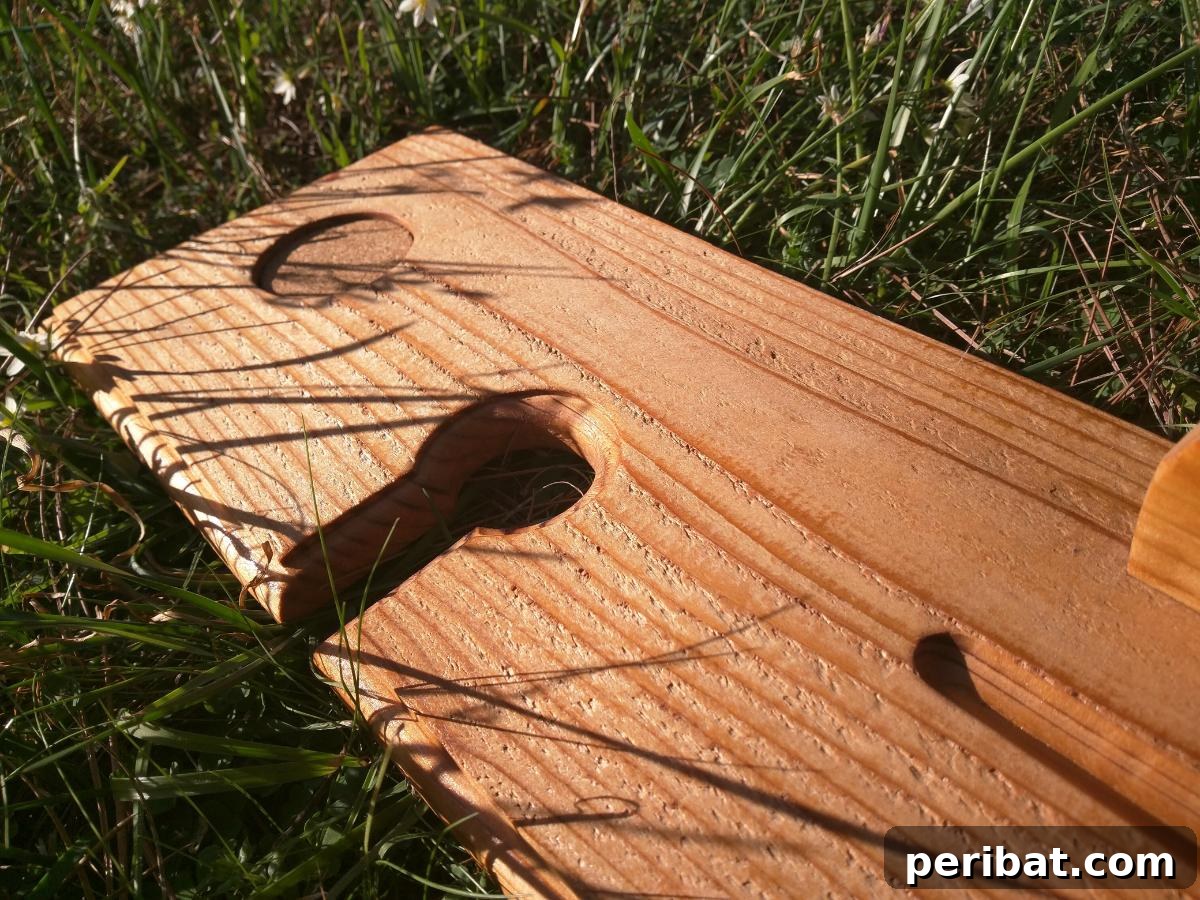 The wood finish being meticulously applied to achieve a smooth and water-resistant surface.