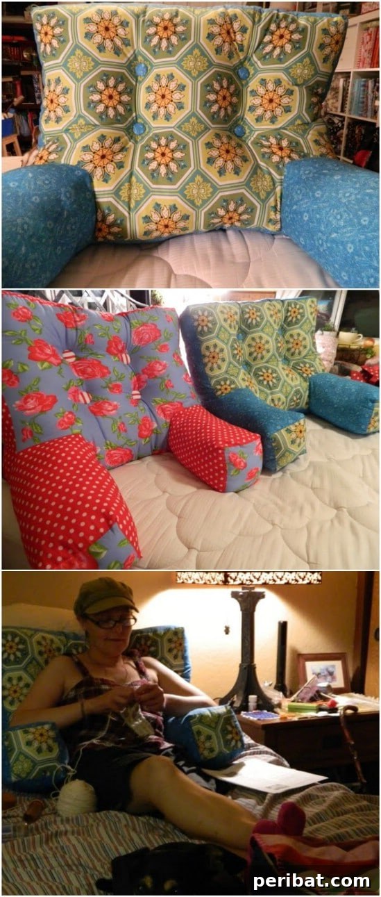 Crafting Kindness: 26 Handmade Ideas for Elderly Care Homes 20 Sewing a supportive backrest pillow with armrests for reading or relaxing.