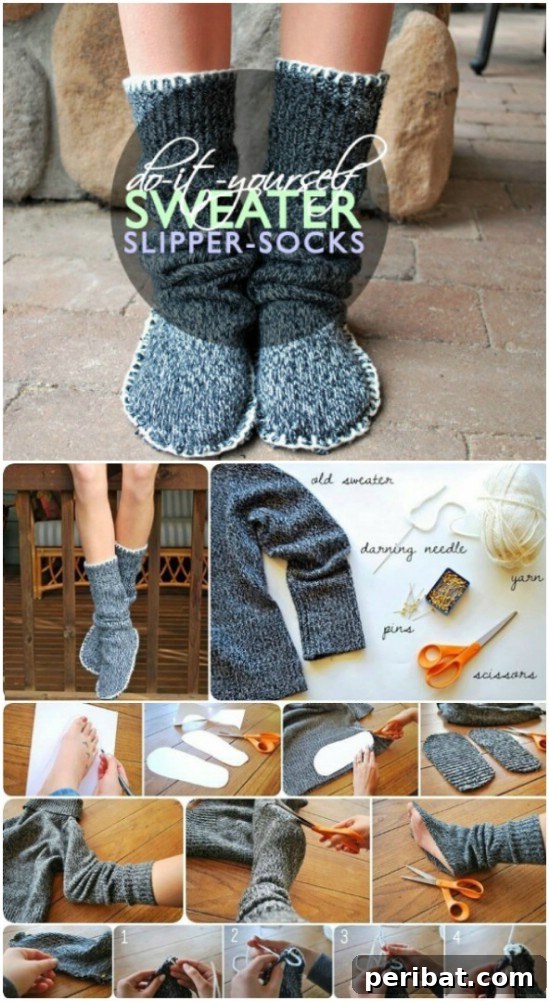 Crafting Kindness: 26 Handmade Ideas for Elderly Care Homes 9 Transforming old sweaters into soft, insulated slipper socks.