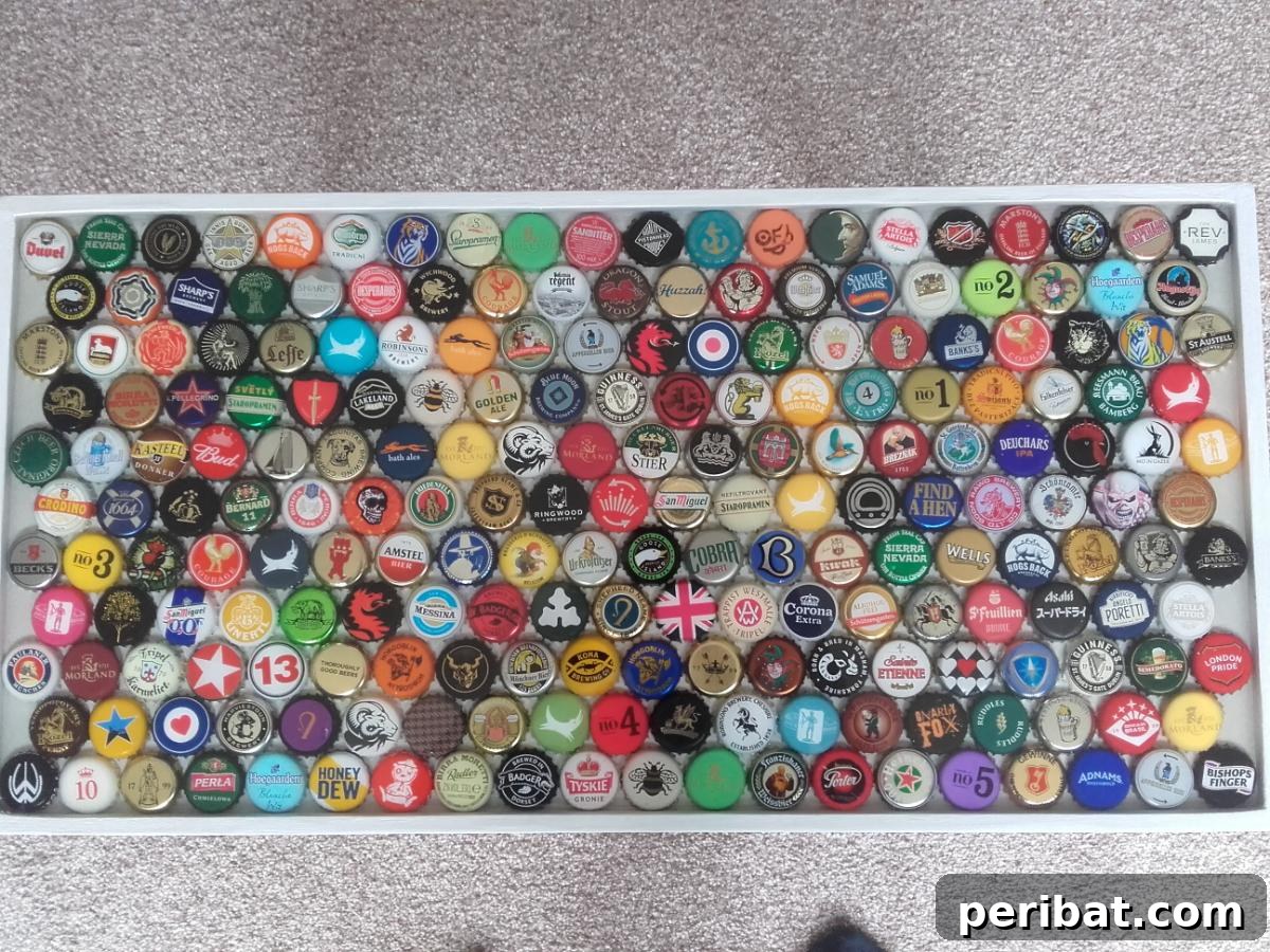Man Cave Upgrade: Build a Vibrant Bottle Cap Table 11 Top-down view of the dazzling DIY bottle cap table, a unique blend of craftsmanship and upcycling.