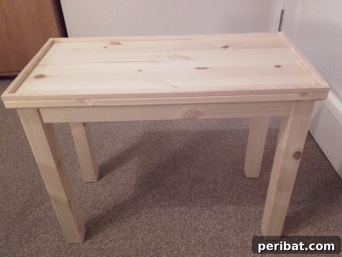 Man Cave Upgrade: Build a Vibrant Bottle Cap Table 4 Wooden IKEA table with precisely cut and glued dowels around the edge, forming a retaining barrier.