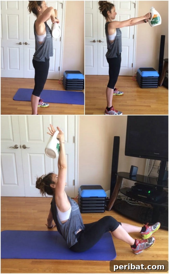 Brilliant Upcycling Ideas for Laundry Jugs 14 Upcycled Laundry Bottle Kettlebell being used for a workout