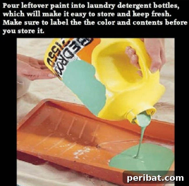 Brilliant Upcycling Ideas for Laundry Jugs 16 Cheap Leftover Paint Storage in upcycled laundry detergent bottles