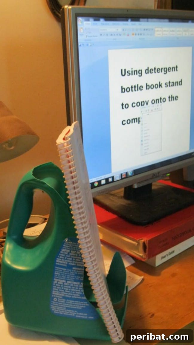 Brilliant Upcycling Ideas for Laundry Jugs 7 Upcycled Detergent Bottle Book Stand holding a book open