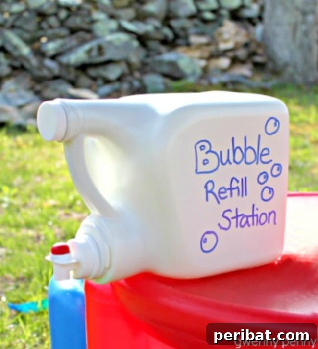 Brilliant Upcycling Ideas for Laundry Jugs 8 Fun DIY Bubble Refill Station made from a large laundry detergent bottle