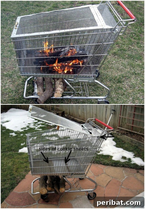 Practical Upcycled Shopping Cart Fire Pit