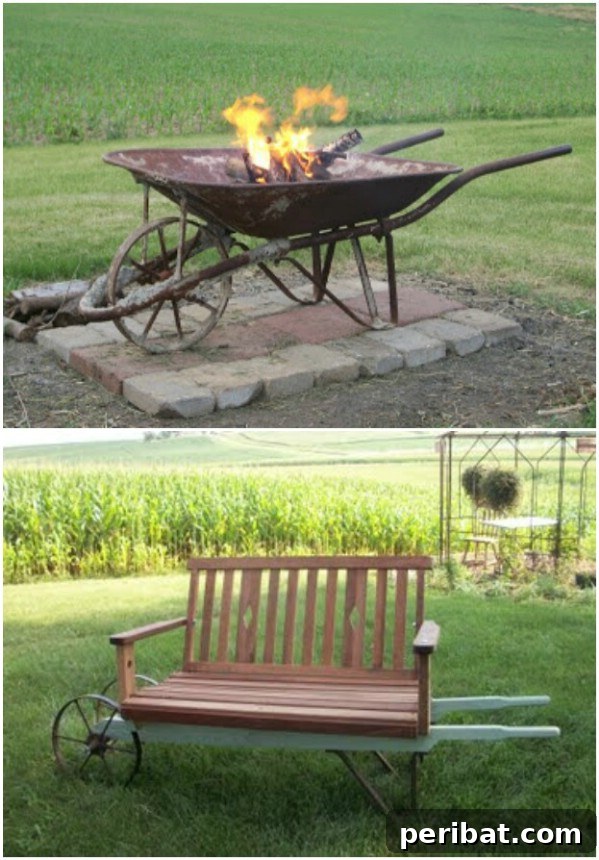 Charming Rustic Wheelbarrow Fire Pit