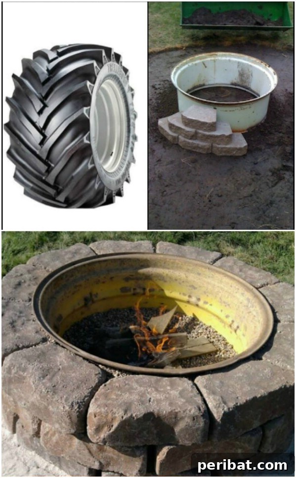 Rugged Tractor Tire Rim Backyard Fire Pit