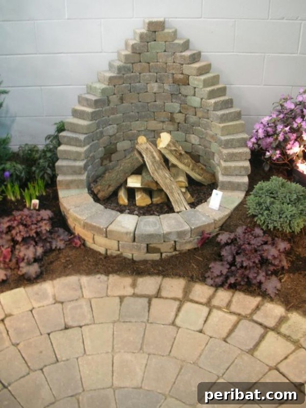 Elegant Stacked Paver Outdoor Fireplace