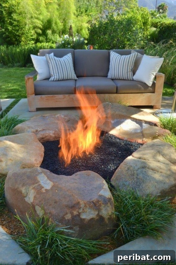 Rustic Large Boulder Fire Pit
