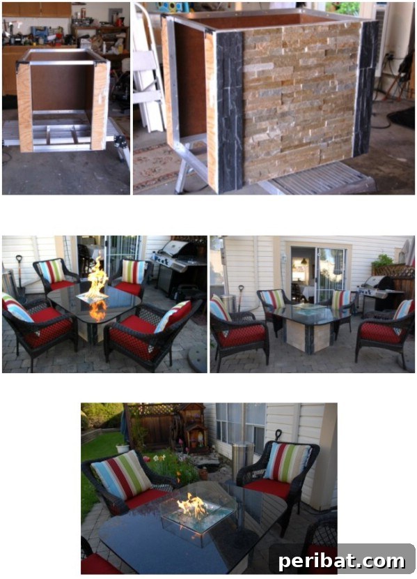 Modern DIY Glass Top Fire Pit Table for Patio