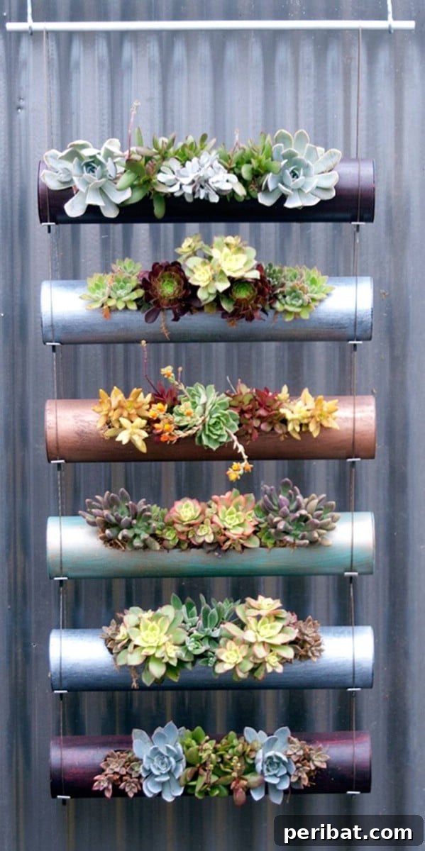 Effortless Backyard Beauty: 30 DIY Succulent Garden Inspirations 27 PVC Pipe Succulent Garden Planter