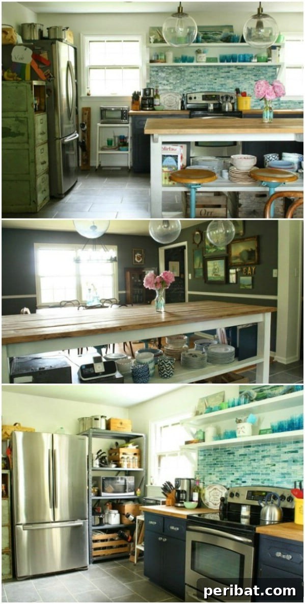 Coastal Inspired Kitchen with Aqua Backsplash and Sea Decor