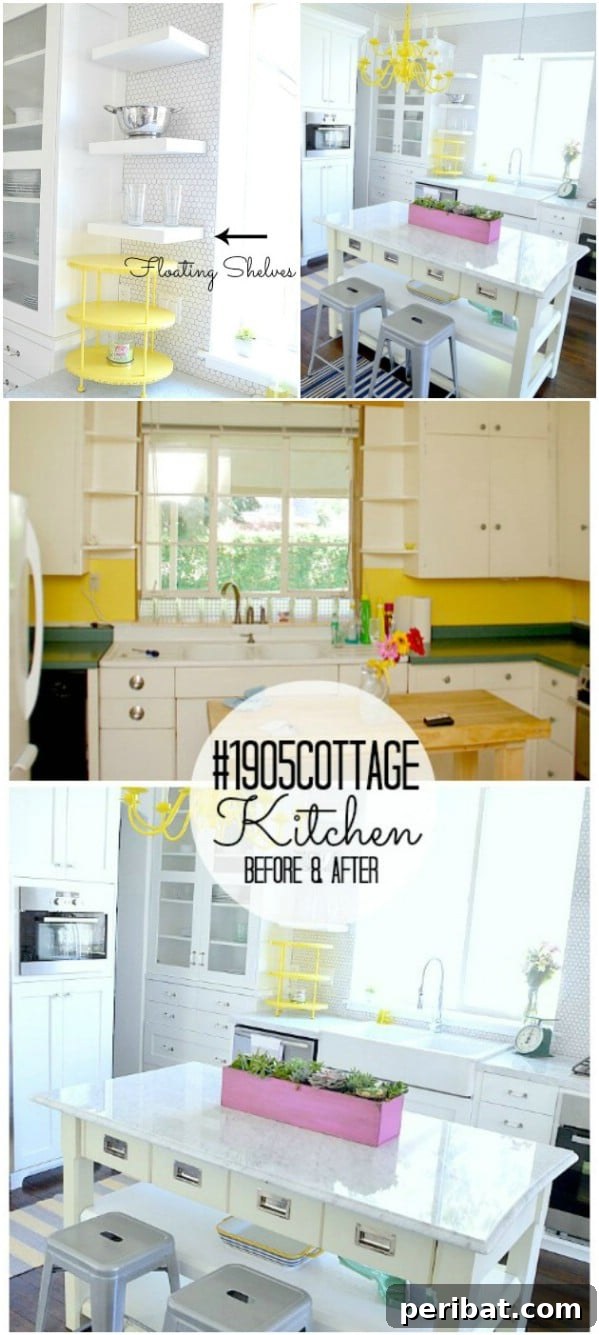 Bright Cottage Kitchen with White Cabinets and Yellow Accents