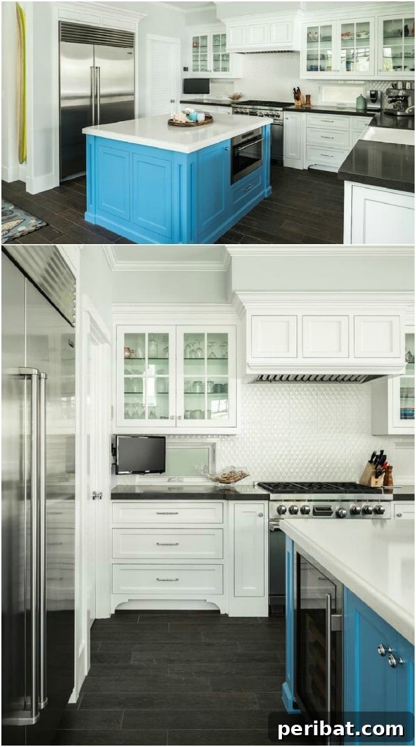 Kitchen with Turquoise Kitchen Island as a Statement Piece