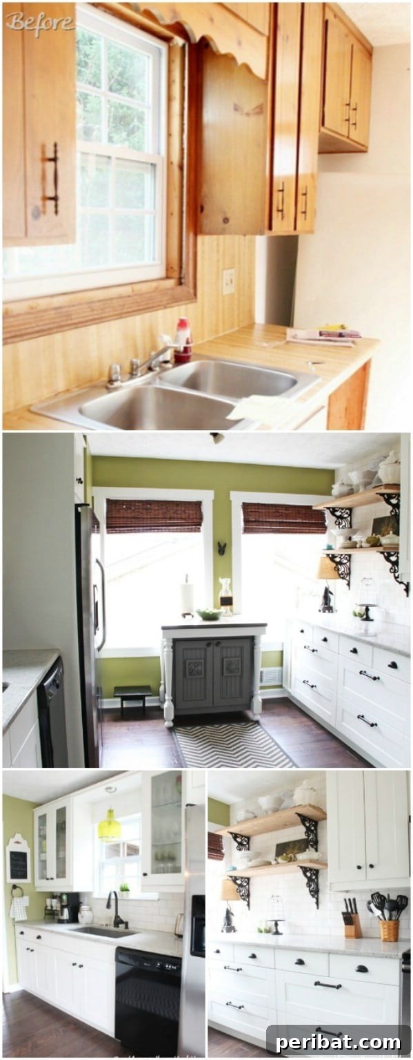 Gray and Green IKEA Kitchen with White Cabinets