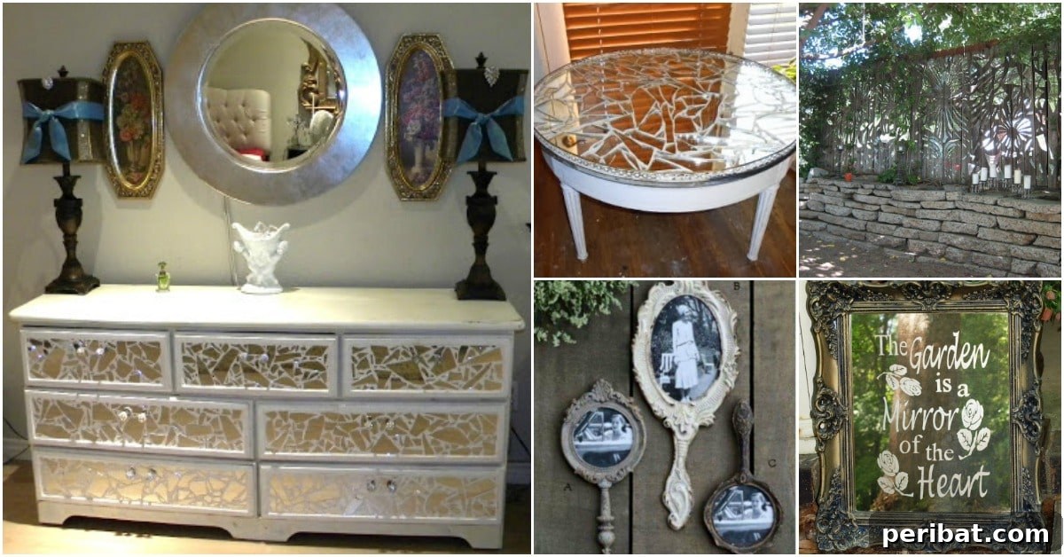 Creative DIY projects for upcycling old and broken mirrors, transforming them into decorative pieces.