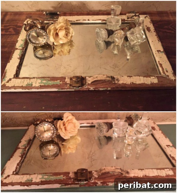 Medicine Cabinet Mirror Vanity Tray, rustic and repurposed