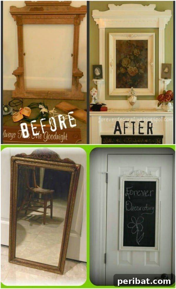 Upcycled Mirror Frame Fireplace Art with another picture inside