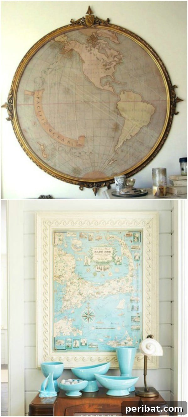 Repurposed Mirror into Old World Map art