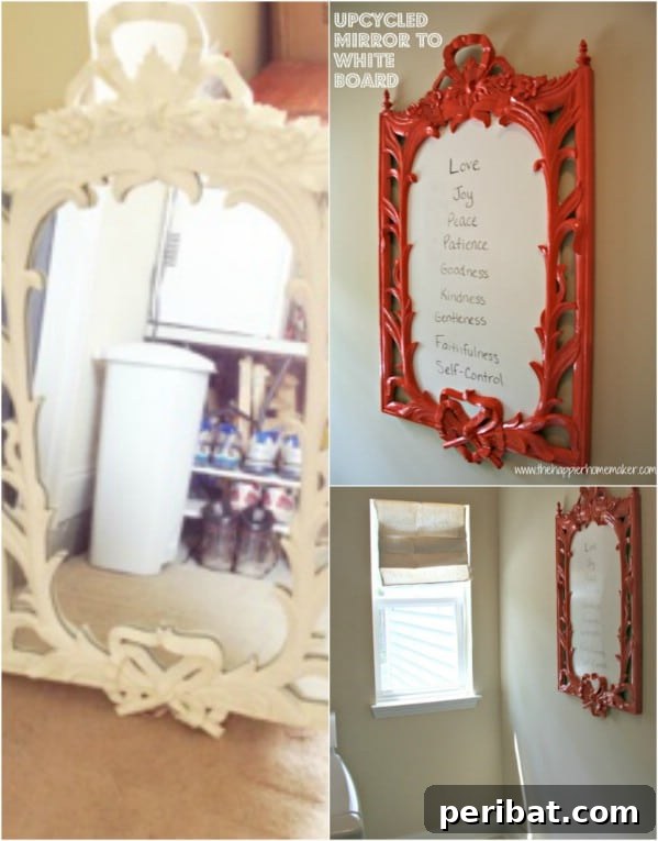 Upcycled Mirror Frame transformed into a White Board for messages and notes