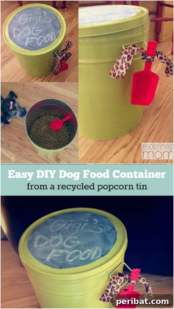 20 Ingenious Popcorn Tin Transformations 5 DIY Chalkboard Dog Food Container from Popcorn Tins