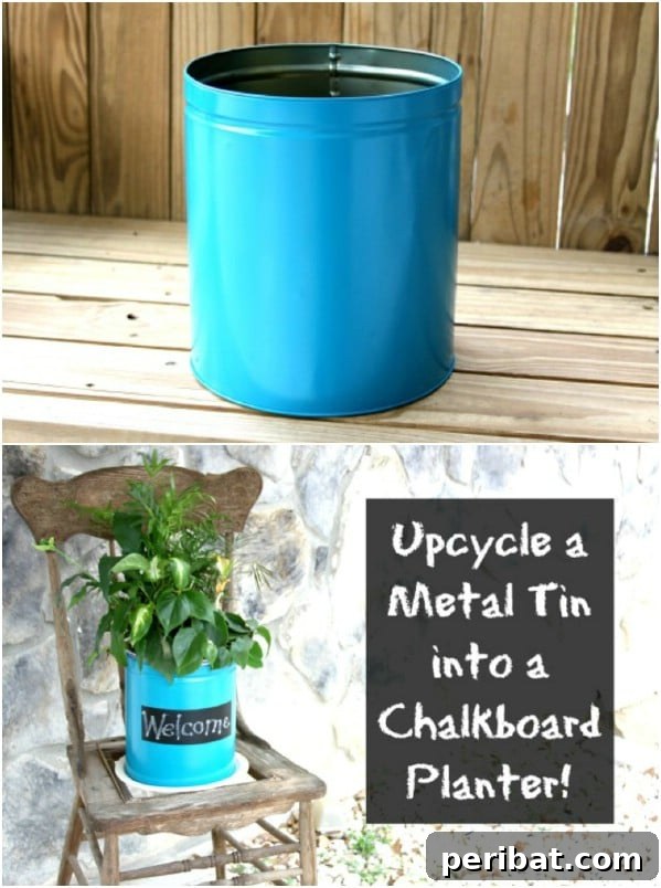 20 Ingenious Popcorn Tin Transformations 7 DIY Metal Tin Turned Planter from Popcorn Tin
