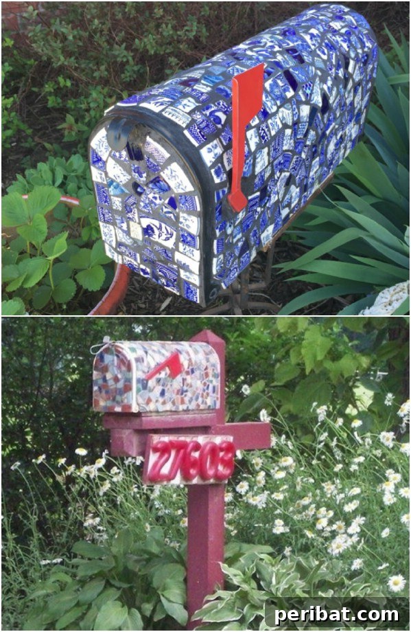 20 Creative DIYs for Broken China and Glass 13 Broken China Mosaic Mailbox