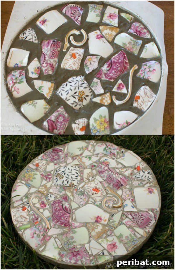 20 Creative DIYs for Broken China and Glass 14 DIY Garden Mosaic Stepping Stones