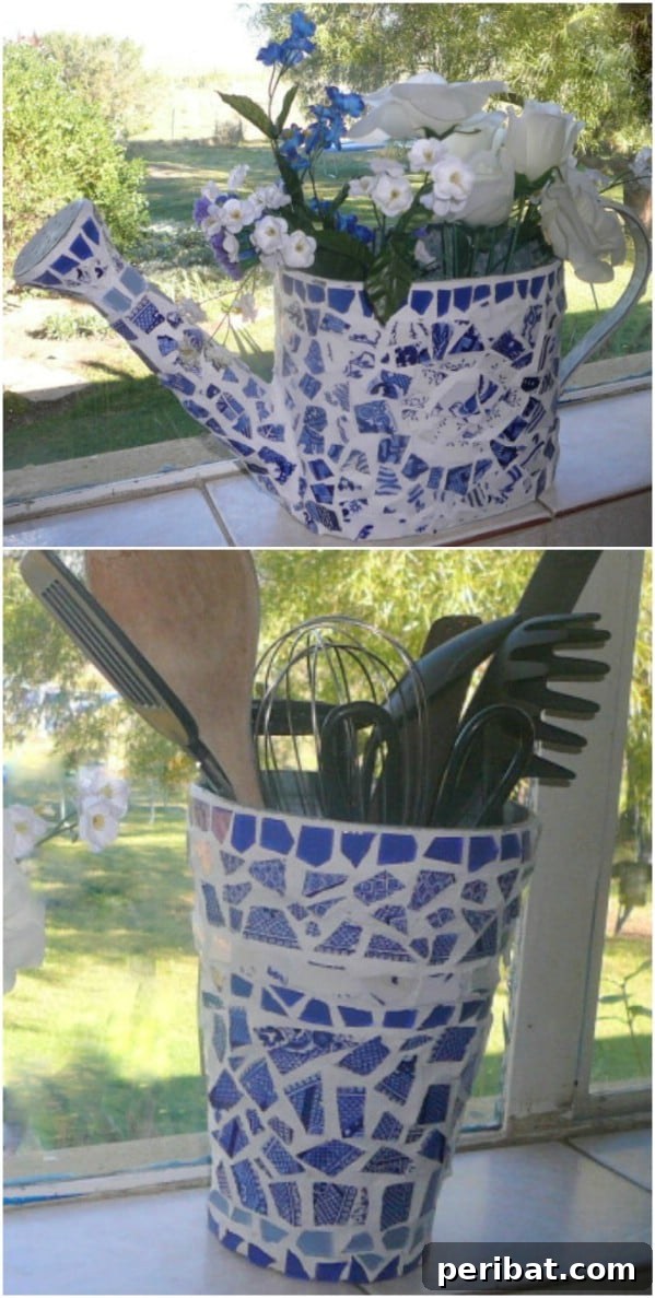 20 Creative DIYs for Broken China and Glass 21 DIY Mosaic Watering Can