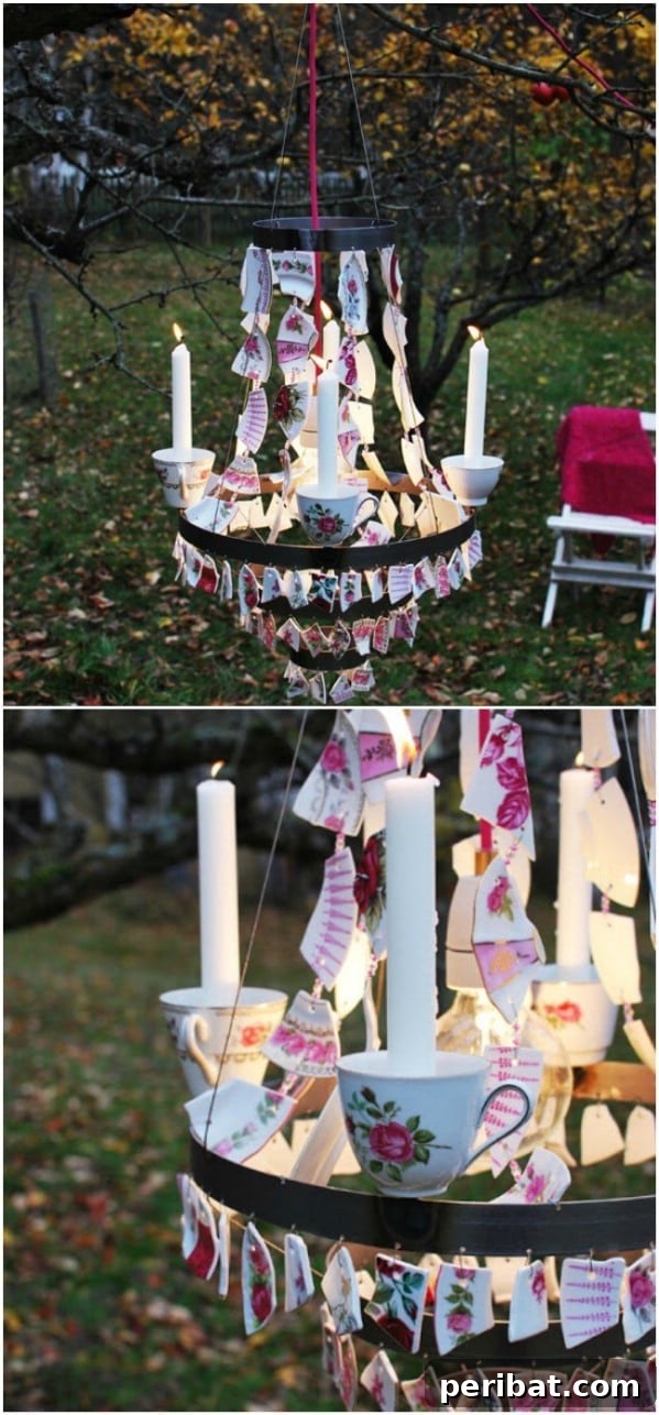 20 Creative DIYs for Broken China and Glass 5 DIY Backyard Chandelier