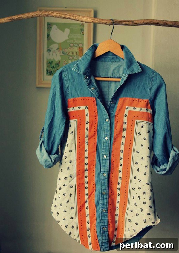 Transform Old Scarves into Stunning Creations for Zero Cost 18 Vintage Denim And Scarf Shirt