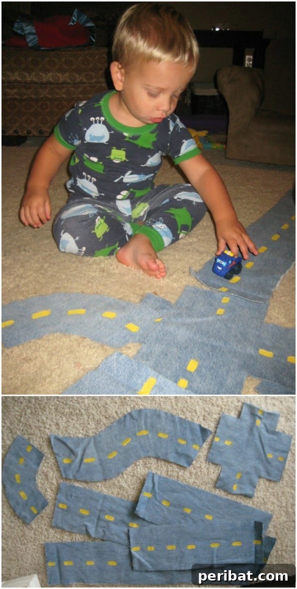 Unlock Kid Magic: 35 Household Item Crafts 19 Upcycled Old Jeans Into Play Roads