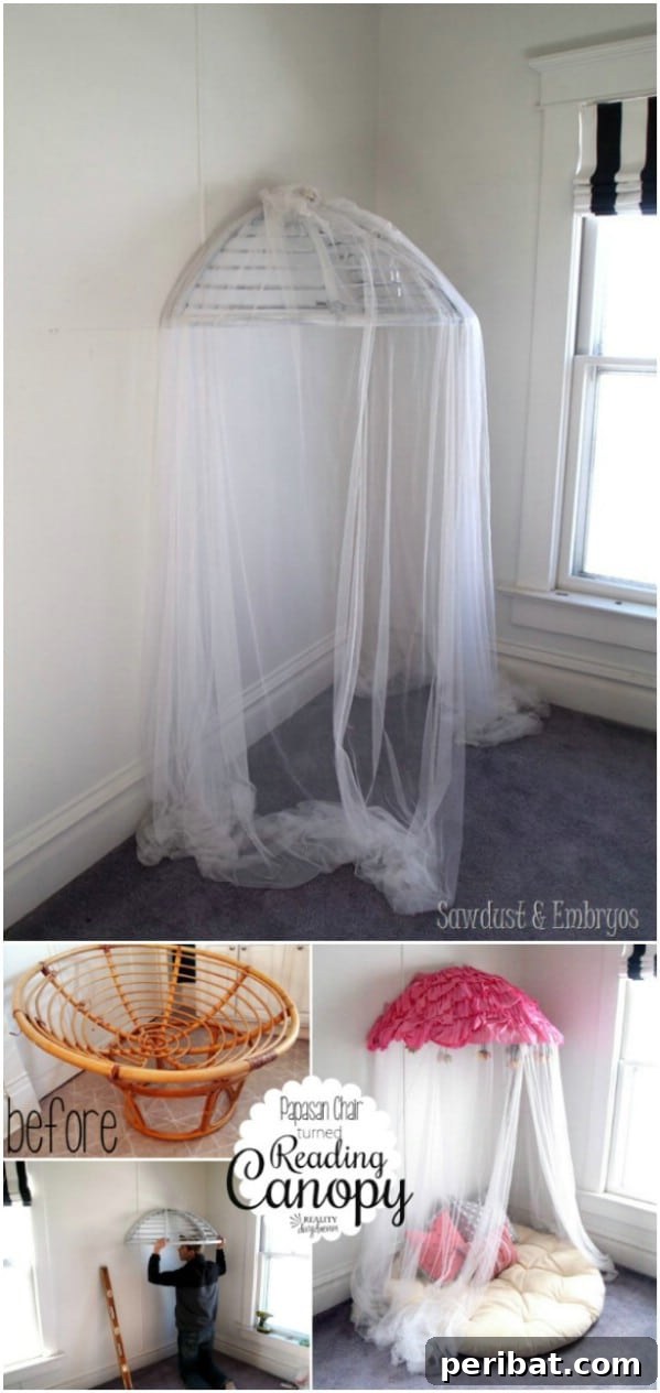 Unlock Kid Magic: 35 Household Item Crafts 24 Papasan Chair Repurposed Into Reading Nook Canopy