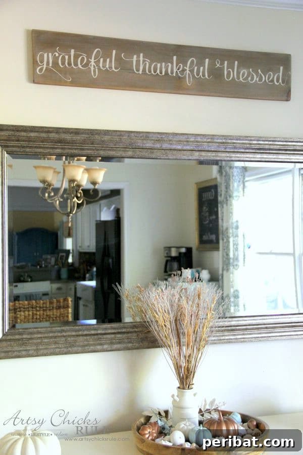50 Charming Wooden Signs for Rustic Home Appeal 13 DIY Weathered Entry Hall Sign with Grateful, Thankful, Blessed Message