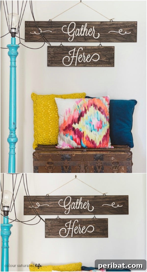 50 Charming Wooden Signs for Rustic Home Appeal 3 DIY Gather Here Rustic Wood Sign for Farmhouse Decor