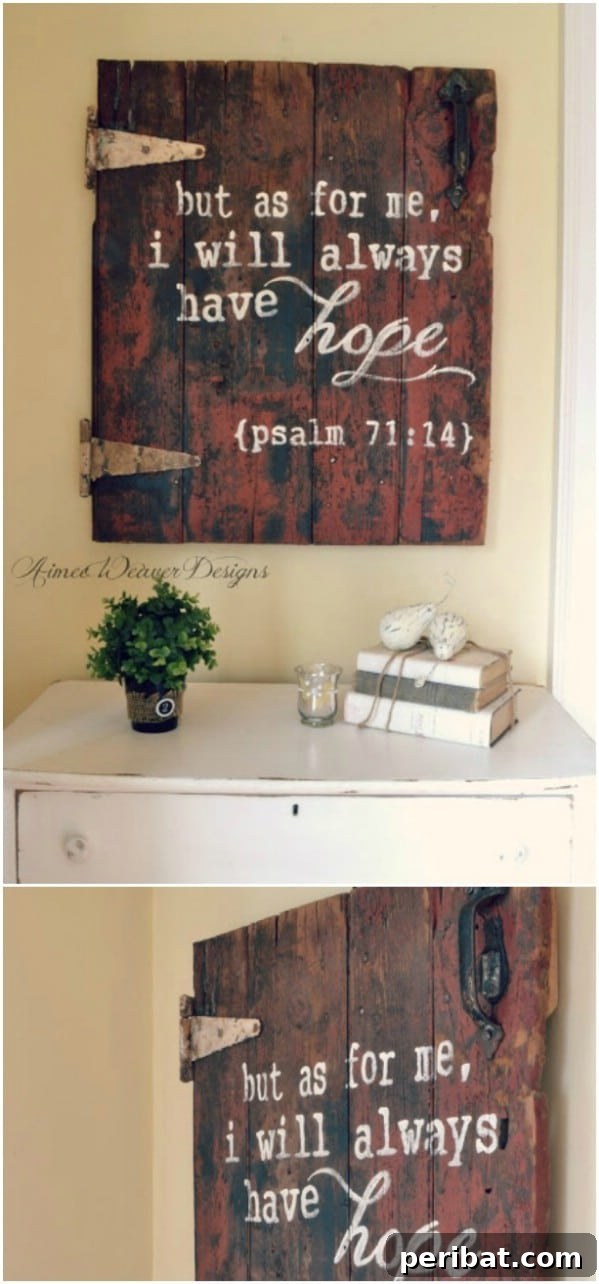 50 Charming Wooden Signs for Rustic Home Appeal 22 Rustic Reclaimed Cabinet Door Sign with Spiritual Message