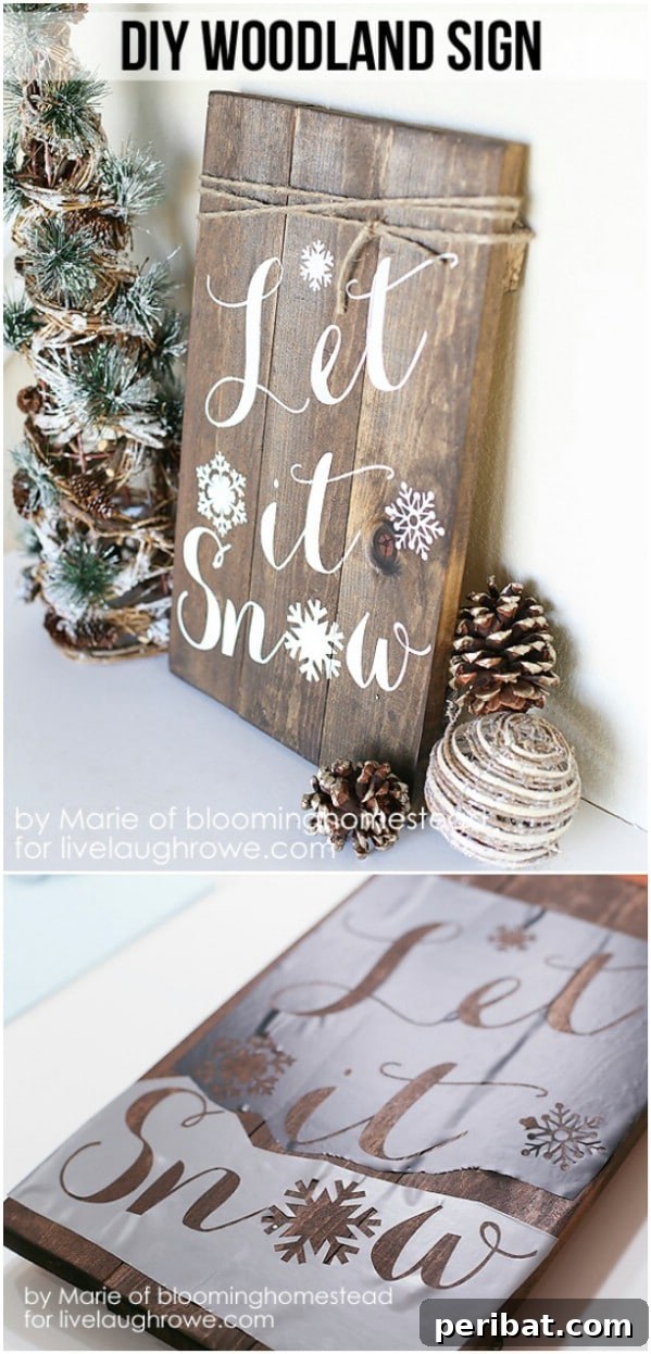 50 Charming Wooden Signs for Rustic Home Appeal 29 DIY Distressed Woodland Let It Snow Sign for Winter Decor