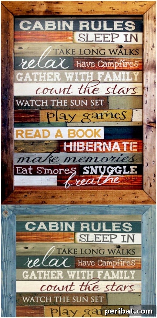 50 Charming Wooden Signs for Rustic Home Appeal 31 Wooden Colorful Cabin Rules Sign for Rustic Living Room Decor