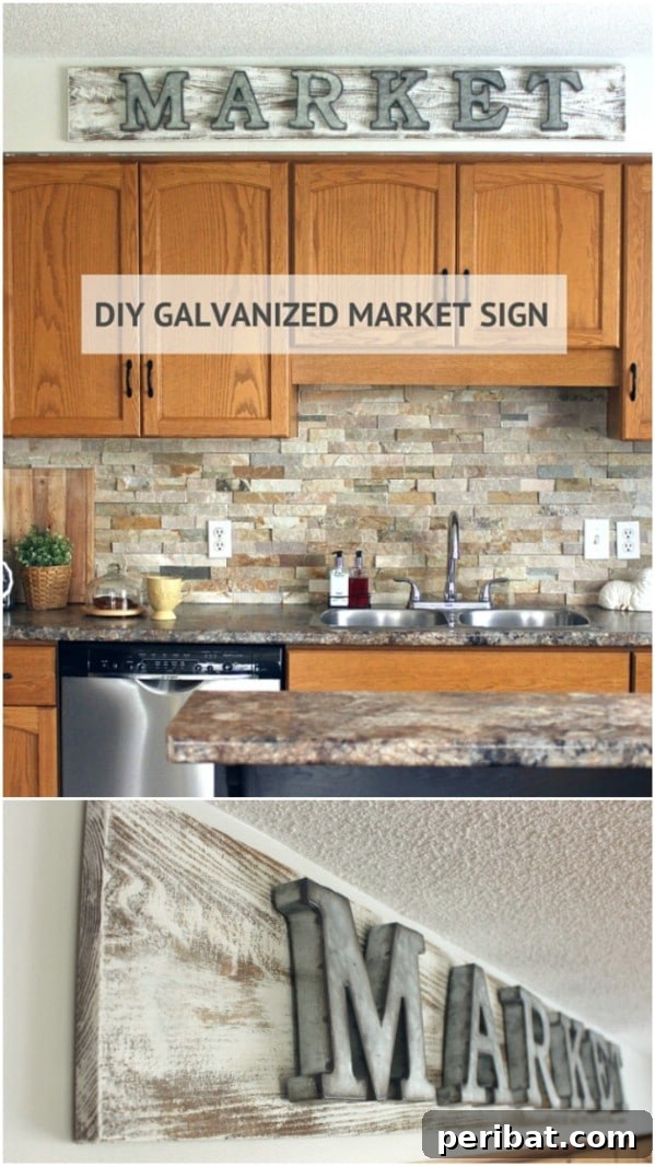 50 Charming Wooden Signs for Rustic Home Appeal 41 Easy Galvanized Market Sign with Distressed Wood Plank